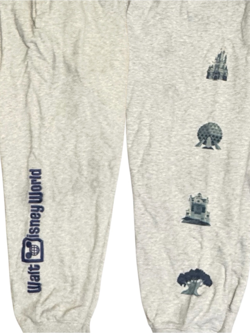 Walt Disney World Light Gray Jogger Sweatpants with Park Icons, Sz XL, EUC